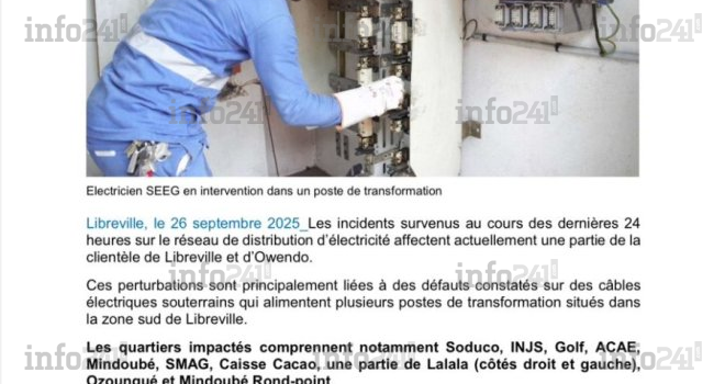 Coupures d’électricité à Libreville et Owendo depuis 24h : la SEEG promet un retour à la normale