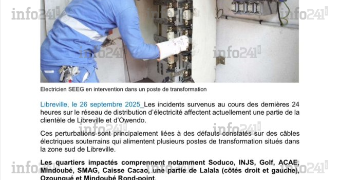 Coupures d’électricité à Libreville et Owendo depuis 24h : la SEEG promet un retour à la normale